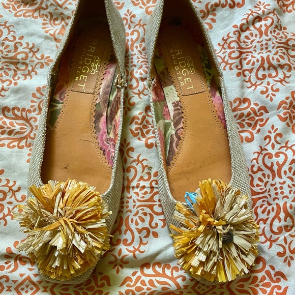 Bridget Shuster Pom Pom raffia ballet flats woven leather straw 9 8.5 - Picture 2 of 11